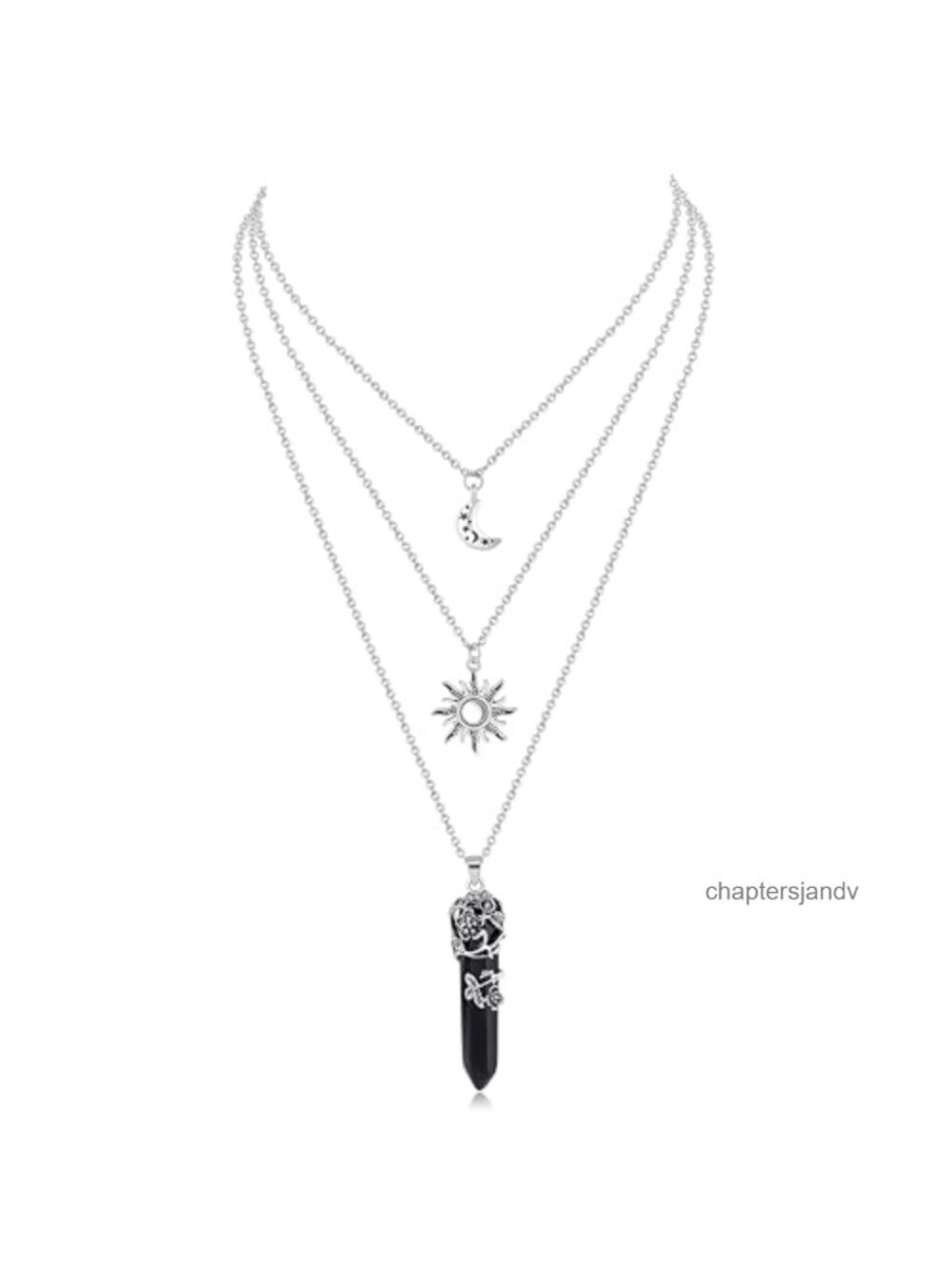 Gothic Sun Moon Star Crystal Layered Necklace Witchy Choker